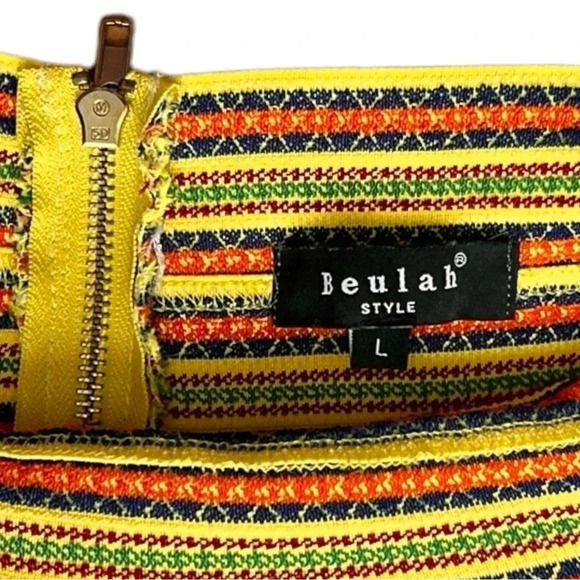 BEULAH STYLE Yellow Elastic Band Skirt Short Multicolor Stripe Lined sz L - Picture 5 of 7